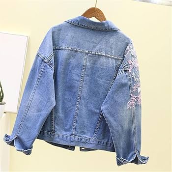 Amazon.co.jp: 秋の女性のデニムジャケット刺繍花柄ジーンズ